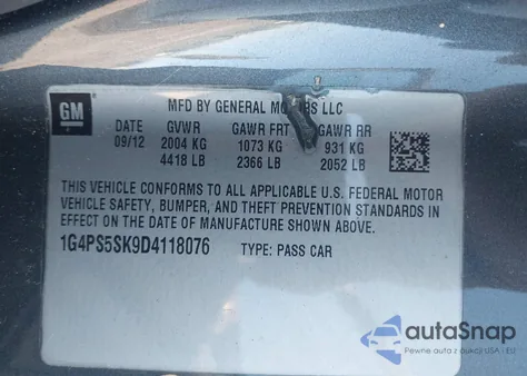 2013 Buick Verano Leather Group from USA, damaged, VIN 1G4PS5SK9D4118076